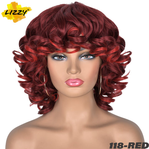 Short Hair Afro Curly Wig With Bangs Loose Synthetic Cosplay Fluffy