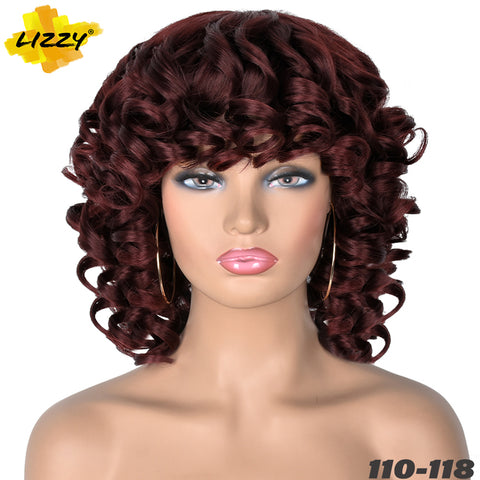 Short Hair Afro Curly Wig With Bangs Loose Synthetic Cosplay Fluffy
