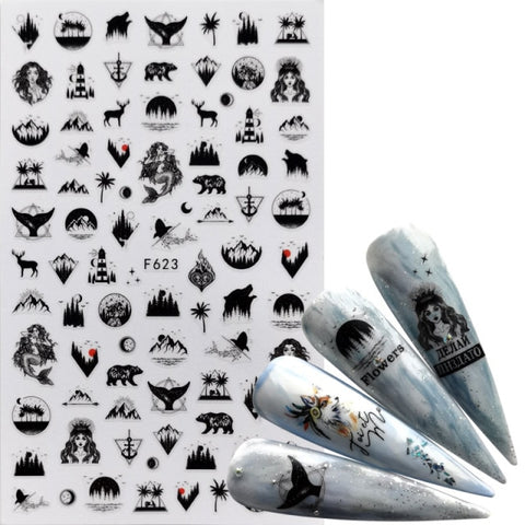 Slider Black Russia Letter 3D False Nail Sticker Inpluser