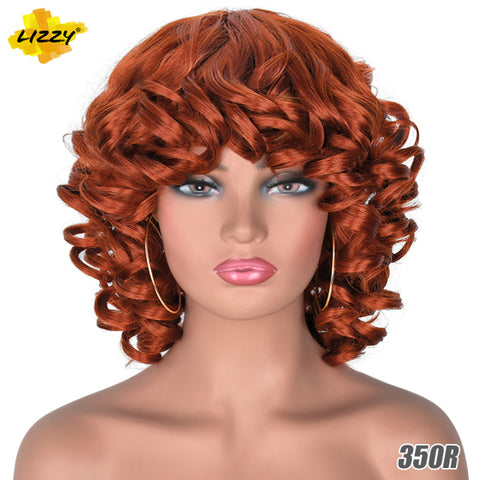 Short Hair Afro Curly Wig With Bangs Loose Synthetic Cosplay Fluffy