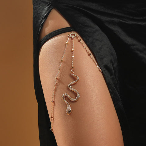 Metal Beaded Chain Thigh Chain For Women Big Snake Pendants