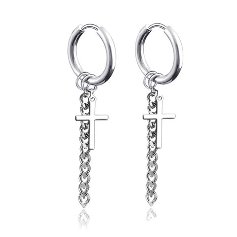 New Punk Stainless Steel Chain Hoop Earrings For Women Men