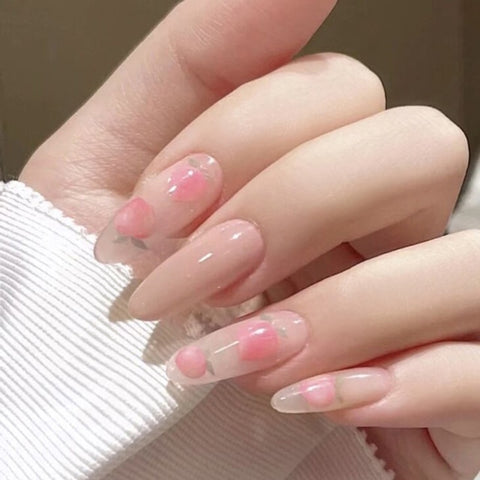 Middle length false nails with heart pattern Inpluser