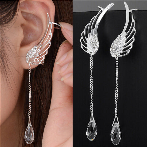 New Silver Plated Angel Wing Stylist Crystal Earrings For Women