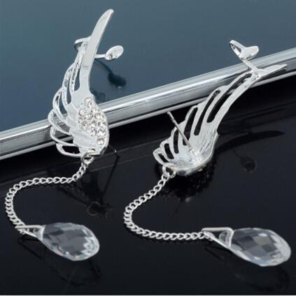 New Silver Plated Angel Wing Stylist Crystal Earrings For Women