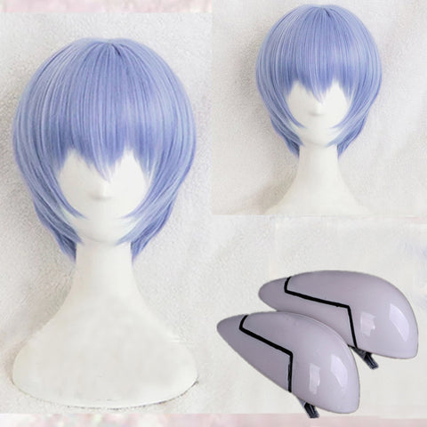 Short Light Blue Heat Resistant Synthetic Hair Cosplay Headwear Haripins Wig