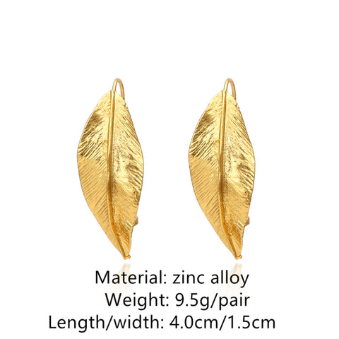 Retro Golden Metal Leaf Stud Earrings Geometric Irregular Plant Earring