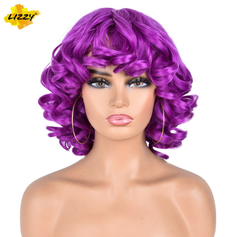 Short Hair Afro Curly Wig With Bangs Loose Synthetic Cosplay Fluffy