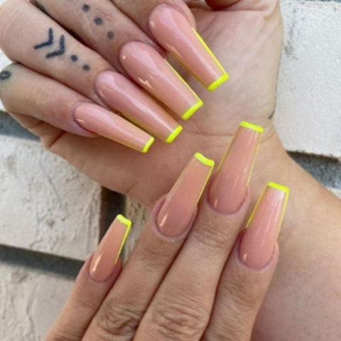 Pink Long French False Nails Decoration Inpluser