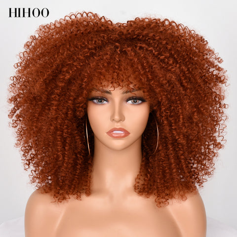 Short Hair Afro Kinky Curly Wig With Bangs For Black Women