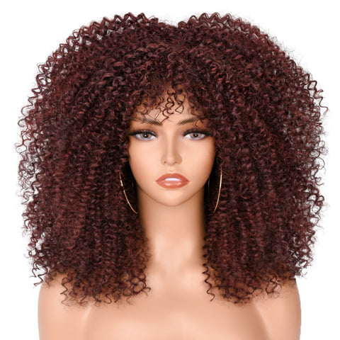 Short Hair Afro Kinky Curly Wig With Bangs For Black Women