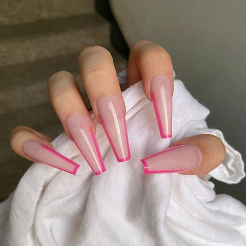 Pink Long French False Nails Decoration Inpluser