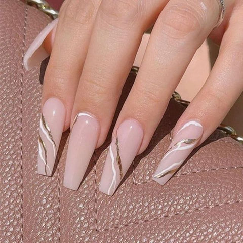 Pink Long French False Nails Decoration Inpluser