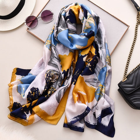 New Summer Women Silk Scarf Beach Hijab Shawls and Wraps Female