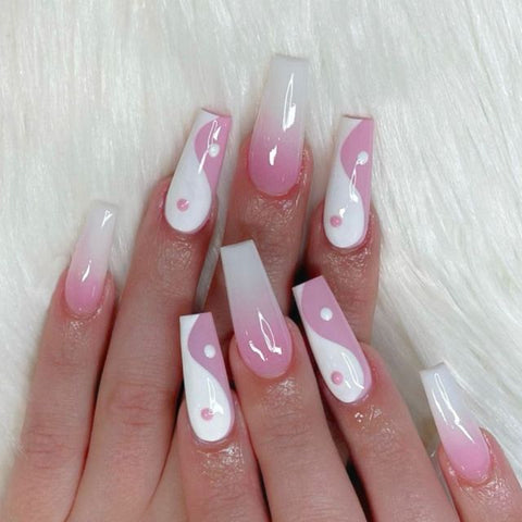Long Ballerina False Love Pattern French Coffin Nails Inpluser