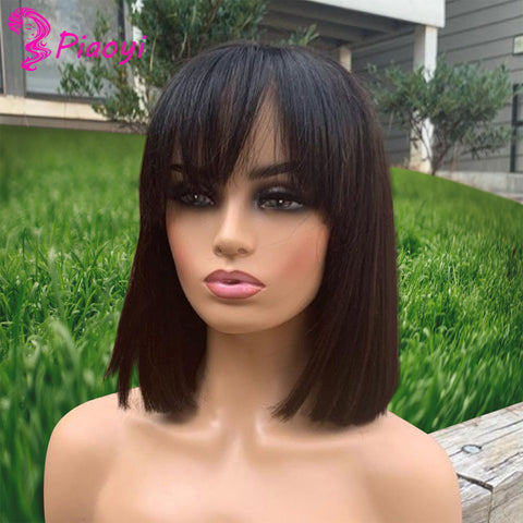 Short Bob With Bangs Straight Brazilian Hair Wigs For Women