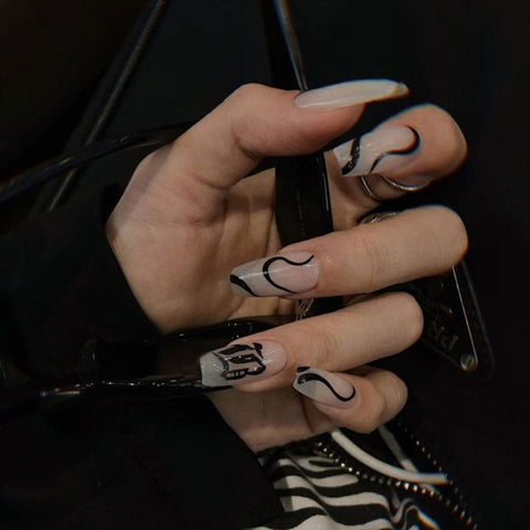 Long Ballerina False Love Pattern French Coffin Nails Inpluser