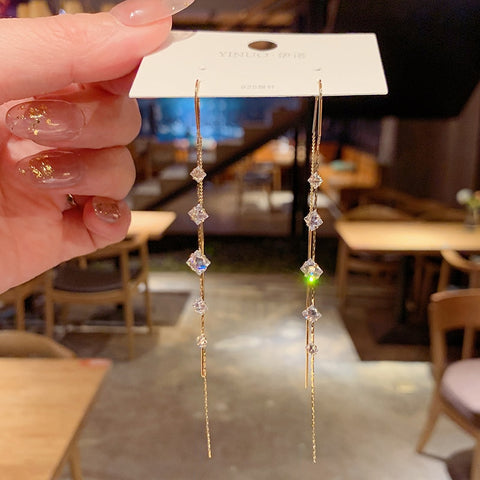 Long Dangle Earrings For Women Full Crystal Pearl Tassel Drop Earring