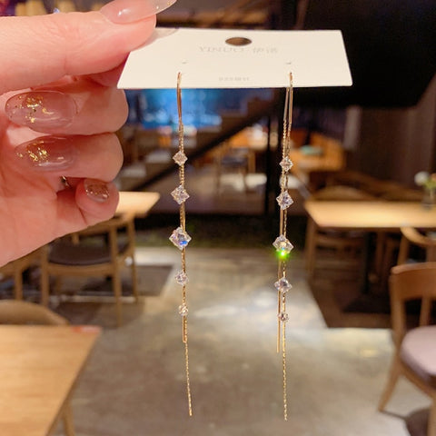 Long Dangle Earrings For Women Full Crystal Pearl Tassel Drop Earring