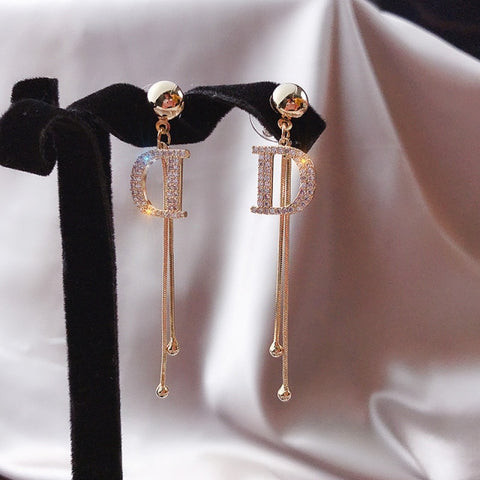 Long Dangle Earrings For Women Full Crystal Pearl Tassel Drop Earring
