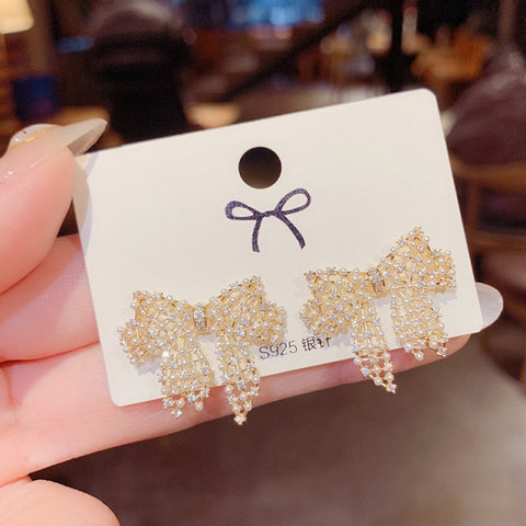 Long Dangle Earrings For Women Full Crystal Pearl Tassel Drop Earring