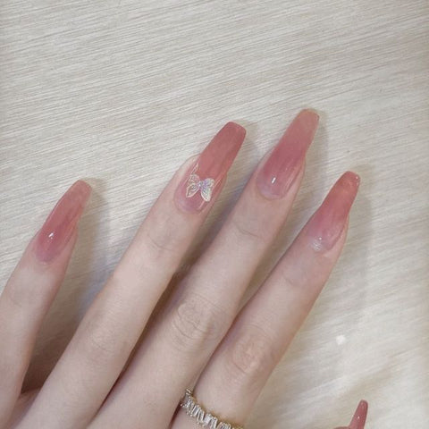 Long Ballerina False Love Pattern French Coffin Nails Inpluser