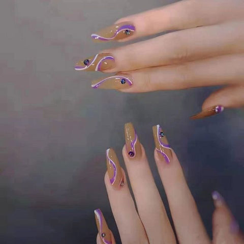 Long Ballerina False Love Pattern French Coffin Nails Inpluser