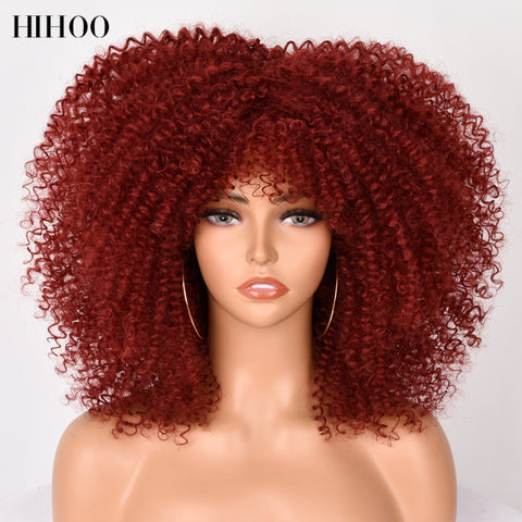 Short Hair Afro Kinky Curly Wig With Bangs For Black Women
