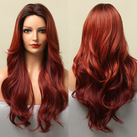 Long Wavy Ombre Brown Purple Synthetic Wigs for Women
