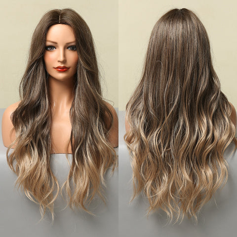 Long Wavy Ombre Brown Purple Synthetic Wigs for Women