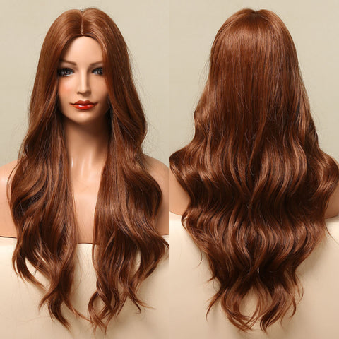 Long Wavy Ombre Brown Purple Synthetic Wigs for Women