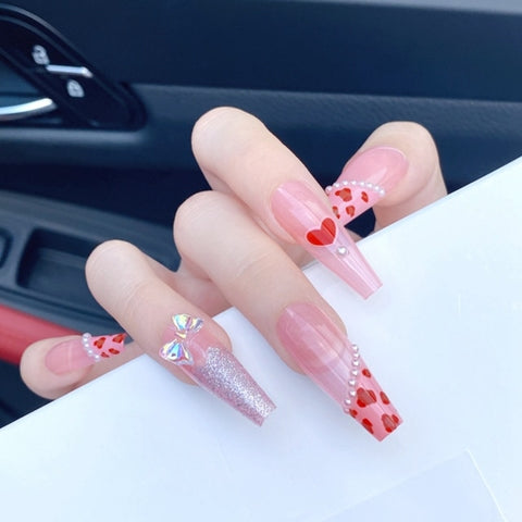 Pink Long French False Nails Decoration Inpluser