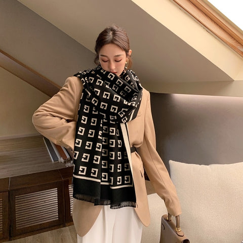 Letter double-sided warm cashmere shawl scarf for women Inpluser