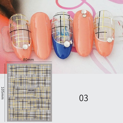 Silver Gold Lines Stripe 3D Nail Stickers Inpluser