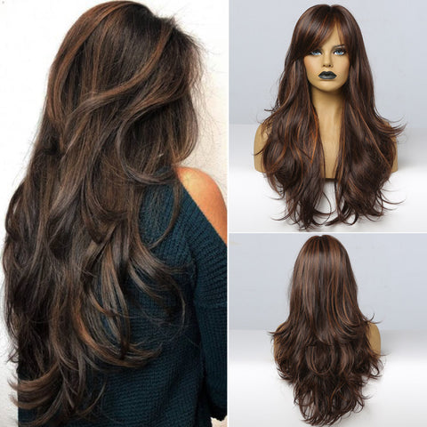 Synthetic Ombre Blonde Brown Long Wigs Middle Part Hair