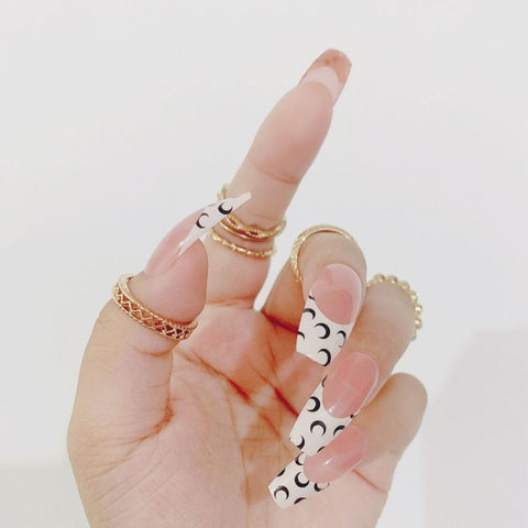 Long Ballerina False Love Pattern French Coffin Nails Inpluser