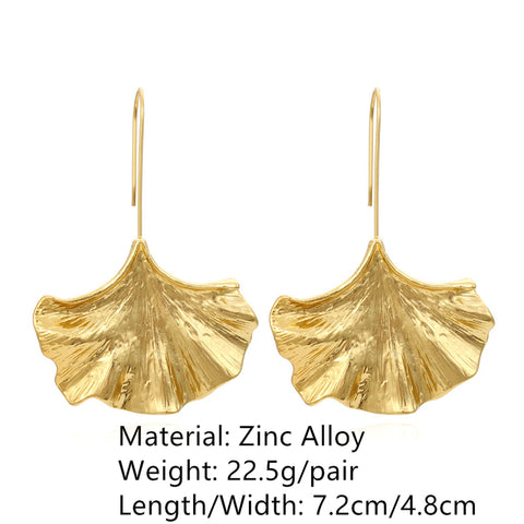 Retro Golden Metal Leaf Stud Earrings Geometric Irregular Plant Earring
