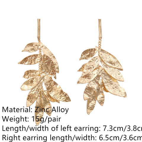 Retro Golden Metal Leaf Stud Earrings Geometric Irregular Plant Earring