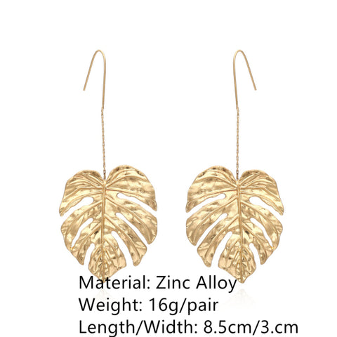 Retro Golden Metal Leaf Stud Earrings Geometric Irregular Plant Earring