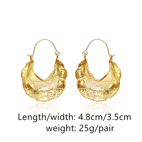 Retro Golden Metal Leaf Stud Earrings Geometric Irregular Plant Earring