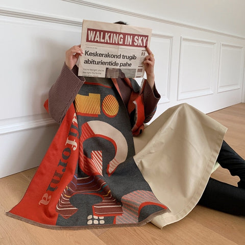 Letter double-sided warm cashmere shawl scarf for women Inpluser