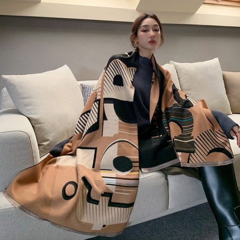 Letter double-sided warm cashmere shawl scarf for women Inpluser