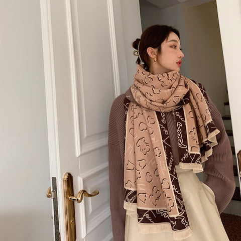 Letter double-sided warm cashmere shawl scarf for women Inpluser