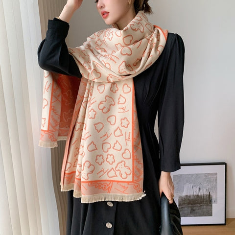 Letter double-sided warm cashmere shawl scarf for women Inpluser