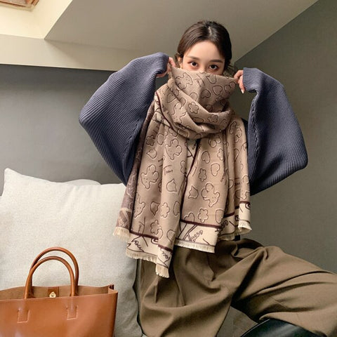 Letter double-sided warm cashmere shawl scarf for women Inpluser