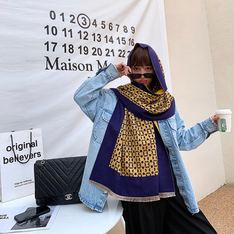 Letter double-sided warm cashmere shawl scarf for women Inpluser