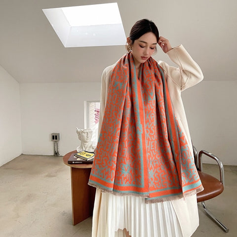 Letter double-sided warm cashmere shawl scarf for women Inpluser