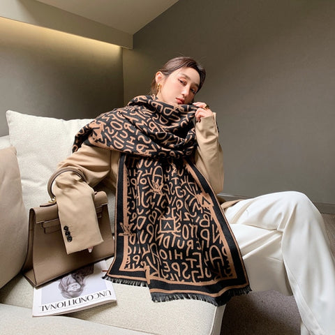 Letter double-sided warm cashmere shawl scarf for women Inpluser