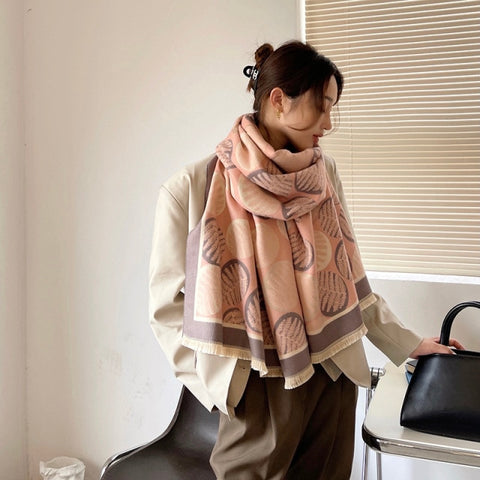 Letter double-sided warm cashmere shawl scarf for women Inpluser