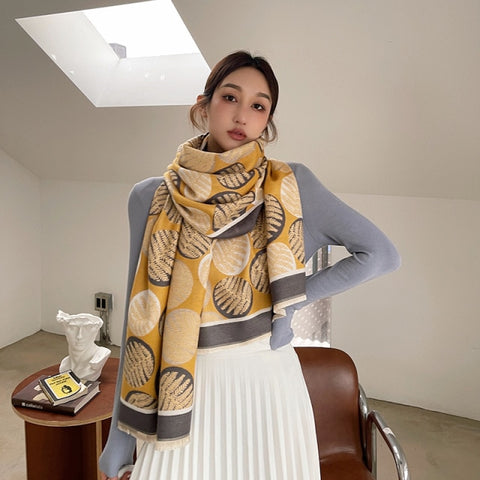 Letter double-sided warm cashmere shawl scarf for women Inpluser